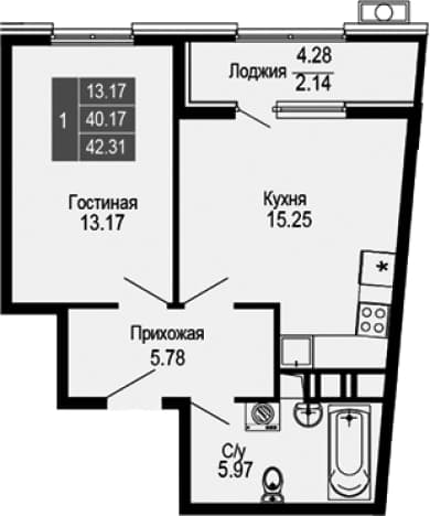 . Вариант № 2112311, 0, площадь - 40.17 квм, цена 10154400 рублей