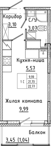 . Вариант № 2340832, 0, площадь - 21.73 квм, цена 5153800 рублей
