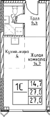 . Вариант № 1109263, 0, площадь - 27 квм, цена 14215500 рублей