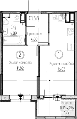 . Вариант № 2340911, 0, площадь - 37.34 квм, цена 7354626 рублей