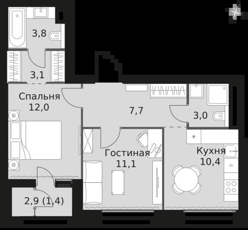 . Вариант № 2375402, 0, площадь - 52.5 квм, цена 27279000 рублей
