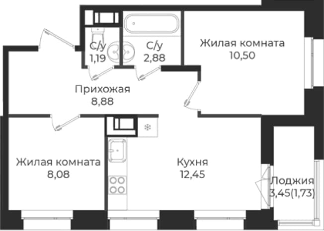 . Вариант № 1839240, 0, площадь - 43.98 квм, цена 7507868 рублей
