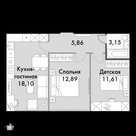 . Вариант № 924312, 0, площадь - 51.6 квм, цена 14964000 рублей