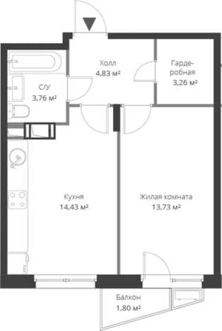 . Вариант № 1806780, 0, площадь - 40.2 квм, цена 6653362 рублей