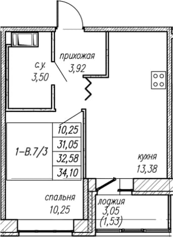 . Вариант № 1872348, 0, площадь - 31.05 квм, цена 7116156 рублей