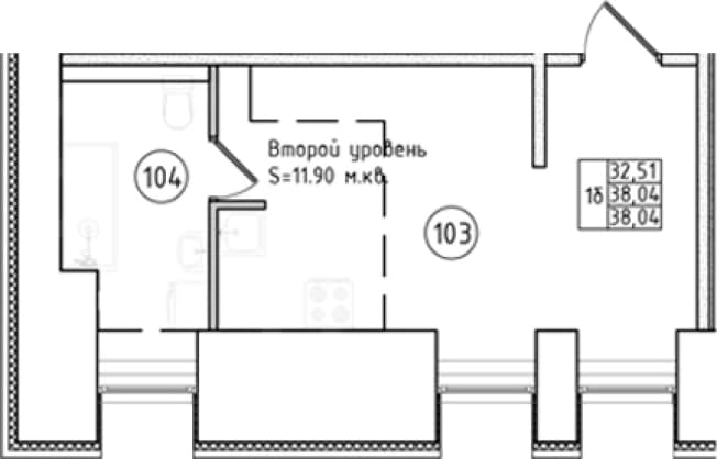 . Вариант № 2186632, 0, площадь - 38.04 квм, цена 9457000 рублей