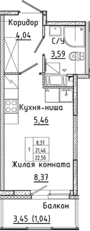 . Вариант № 2340824, 0, площадь - 21.46 квм, цена 5194195 рублей