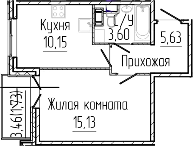 . Вариант № 2035828, 0, площадь - 34.51 квм, цена 7139280 рублей