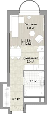 . Вариант № 2228058, 0, площадь - 24.3 квм, цена 10181700 рублей