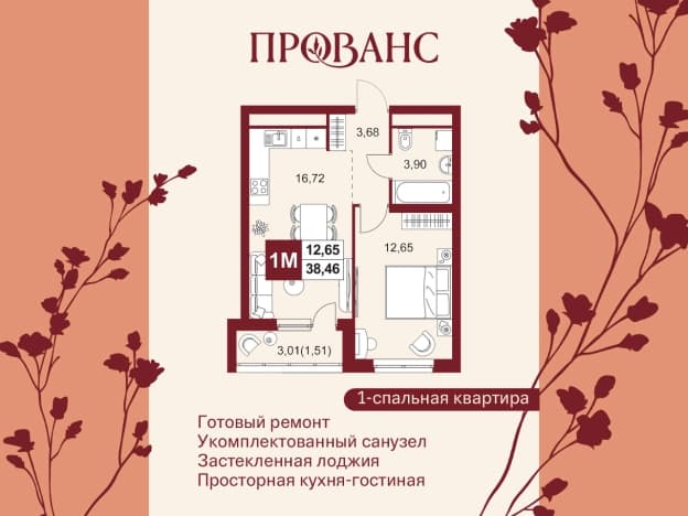 . Вариант № 1913773, 0, площадь - 38.46 квм, цена 5322864 рублей