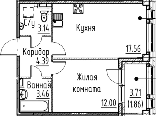 . Вариант № 1831158, 0, площадь - 40.55 квм, цена 10867138 рублей