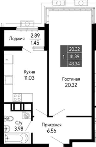 . Вариант № 2111284, 0, площадь - 41.89 квм, цена 9534800 рублей