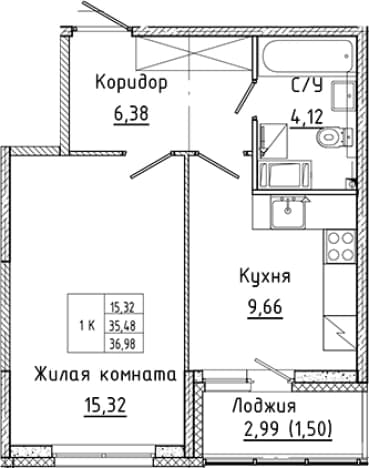 . Вариант № 1814667, 0, площадь - 35.48 квм, цена 6377236 рублей