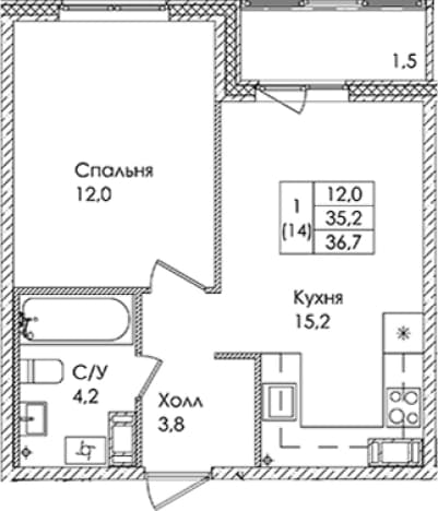 . Вариант № 1822062, 0, площадь - 35.2 квм, цена 5183000 рублей