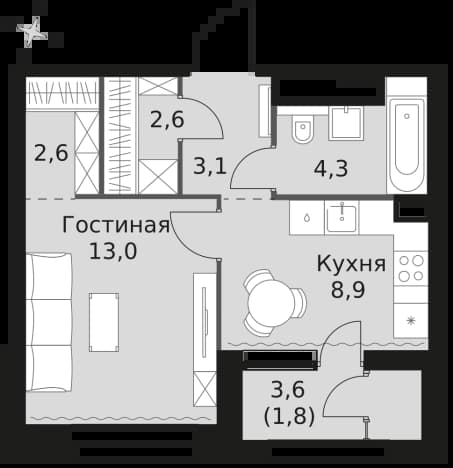 . Вариант № 2369085, 0, площадь - 36.3 квм, цена 21816300 рублей