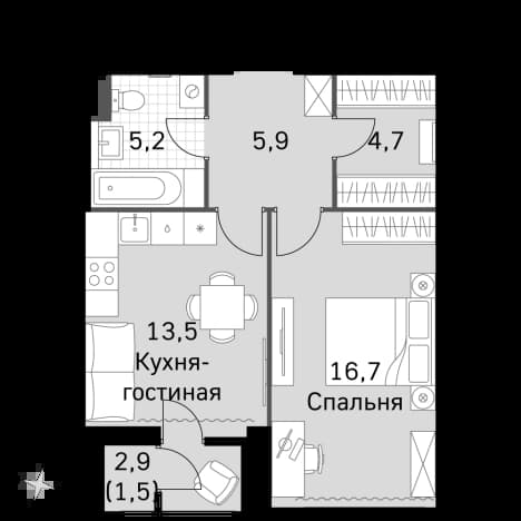 . Вариант № 2339639, 0, площадь - 45.4 квм, цена 25378600 рублей