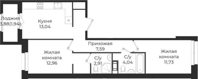 . Вариант № 1838935, 0, площадь - 52.27 квм, цена 8757626 рублей