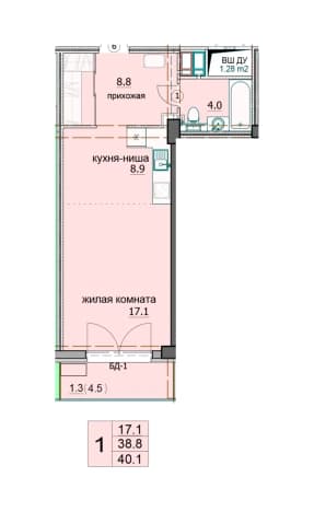 . Вариант № 82813, 0, площадь - 40.6 квм, цена 4587800 рублей