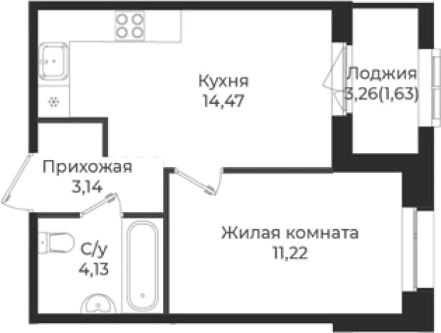 . Вариант № 1839217, 0, площадь - 32.96 квм, цена 5494622 рублей