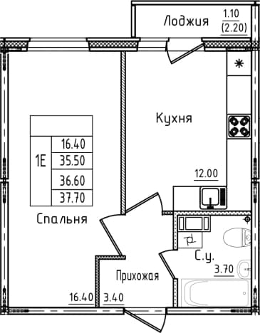 . Вариант № 2151705, 0, площадь - 35.5 квм, цена 6483349 рублей