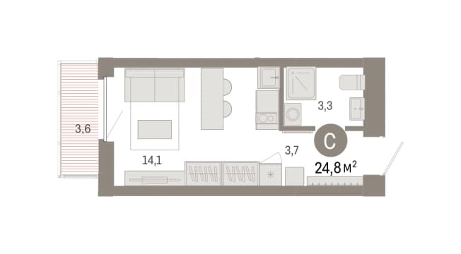 . Вариант № 2398770, 0, площадь - 24.75 квм, цена 5660000 рублей