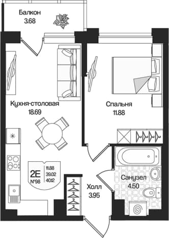 . Вариант № 1848669, 0, площадь - 39.02 квм, цена 9672938 рублей