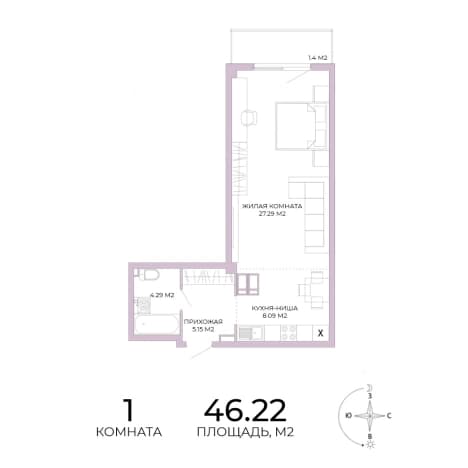 . Вариант № 1056966, 0, площадь - 46.22 квм, цена 5453960 рублей