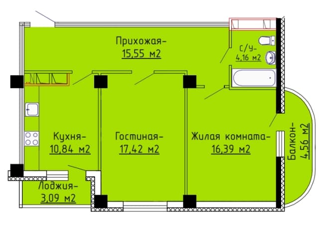 . Вариант № 2233040, 0, площадь - 67.7 квм, цена 5957600 рублей