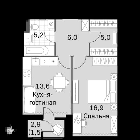 . Вариант № 2339643, 0, площадь - 46.1 квм, цена 28674200 рублей