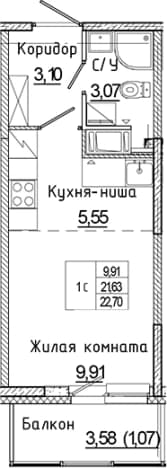 . Вариант № 2168685, 0, площадь - 21.63 квм, цена 4137703 рублей