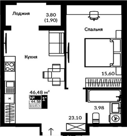 . Вариант № 2252084, 0, площадь - 37.88 квм, цена 8250000 рублей