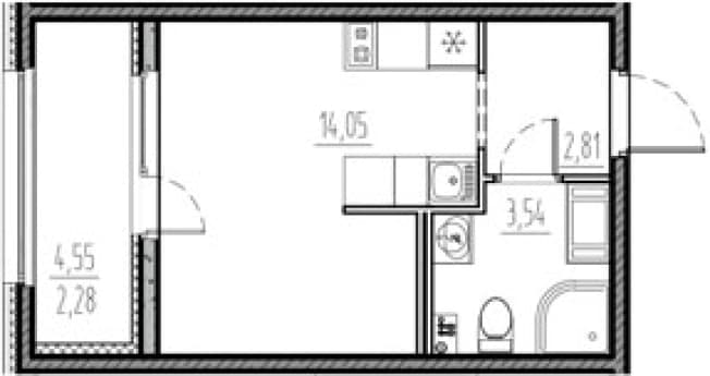 . Вариант № 2008806, 0, площадь - 20.4 квм, цена 4234923 рублей