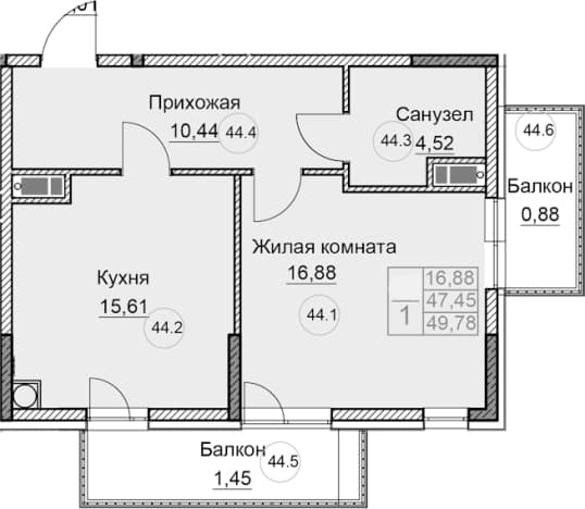 . Вариант № 2123067, 0, площадь - 46.94 квм, цена 7525990 рублей