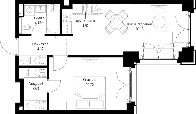 . Вариант № 2174101, 0, площадь - 48.74 квм, цена 31362973 рублей