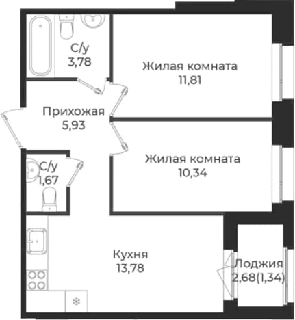 . Вариант № 1839165, 0, площадь - 47.31 квм, цена 8122118 рублей