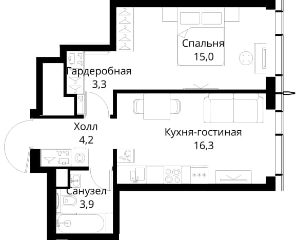 . Вариант № 2173555, 0, площадь - 42.7 квм, цена 23878395 рублей