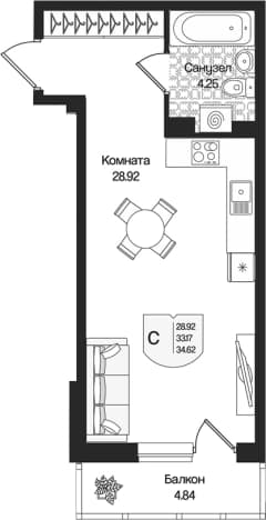 . Вариант № 2299364, 0, площадь - 33.17 квм, цена 8828100 рублей