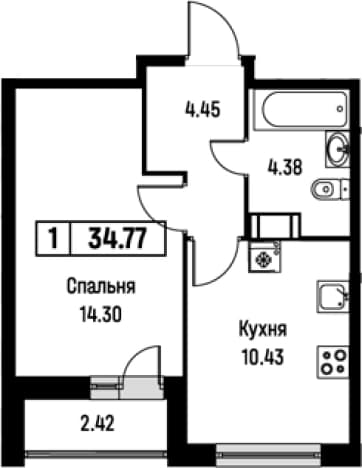 . Вариант № 1871839, 0, площадь - 33.56 квм, цена 6512995 рублей