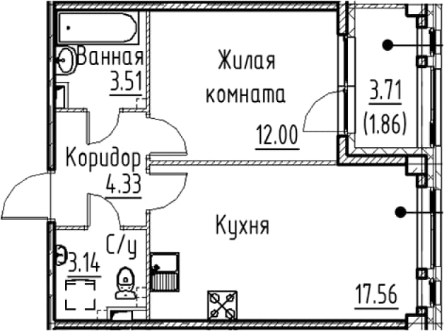 . Вариант № 1831157, 0, площадь - 40.54 квм, цена 10864576 рублей