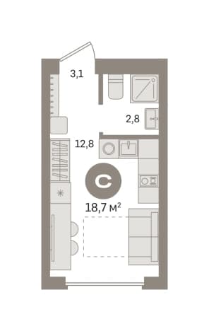 . Вариант № 2166061, 0, площадь - 18.66 квм, цена 5930000 рублей
