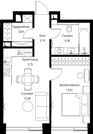 . Вариант № 2179191, 0, площадь - 44.16 квм, цена 24307563 рублей