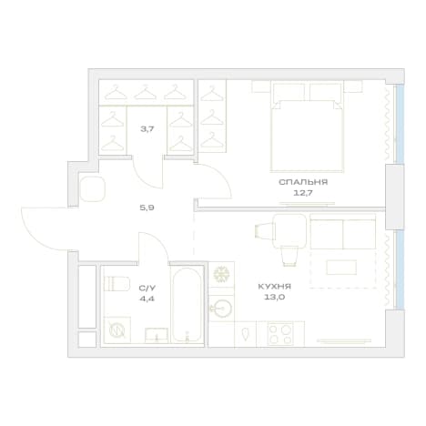 . Вариант № 2287467, 0, площадь - 39.7 квм, цена 13412248 рублей