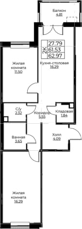 . Вариант № 1871385, 0, площадь - 61.53 квм, цена 11217728 рублей