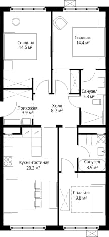 . Вариант № 1124043, 0, площадь - 80.8 квм, цена 20147722 рублей