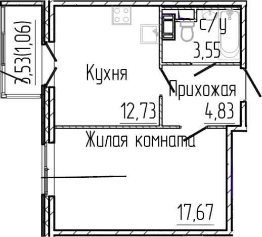 . Вариант № 1868594, 0, площадь - 38.78 квм, цена 8286720 рублей