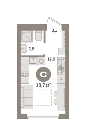 . Вариант № 2166090, 0, площадь - 18.66 квм, цена 6130000 рублей