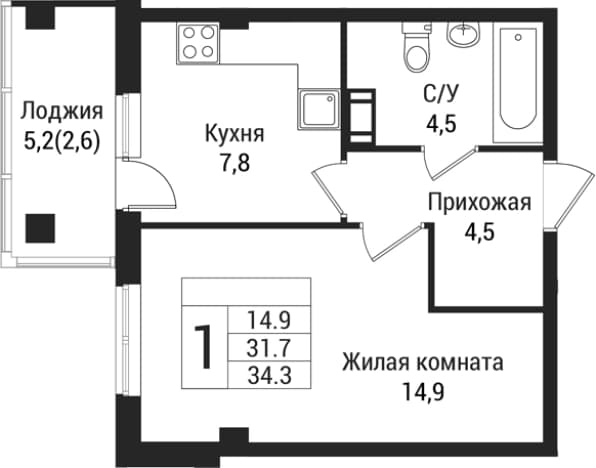 . Вариант № 1864574, 0, площадь - 31.7 квм, цена 4777850 рублей