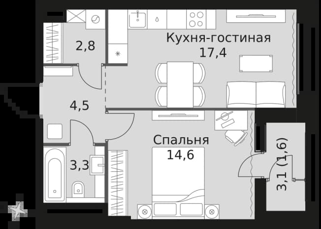 . Вариант № 2347707, 0, площадь - 44.2 квм, цена 24840400 рублей