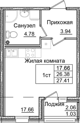 . Вариант № 1826617, 0, площадь - 26.38 квм, цена 4796750 рублей