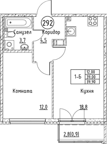 . Вариант № 1830925, 0, площадь - 39 квм, цена 8362161 рублей